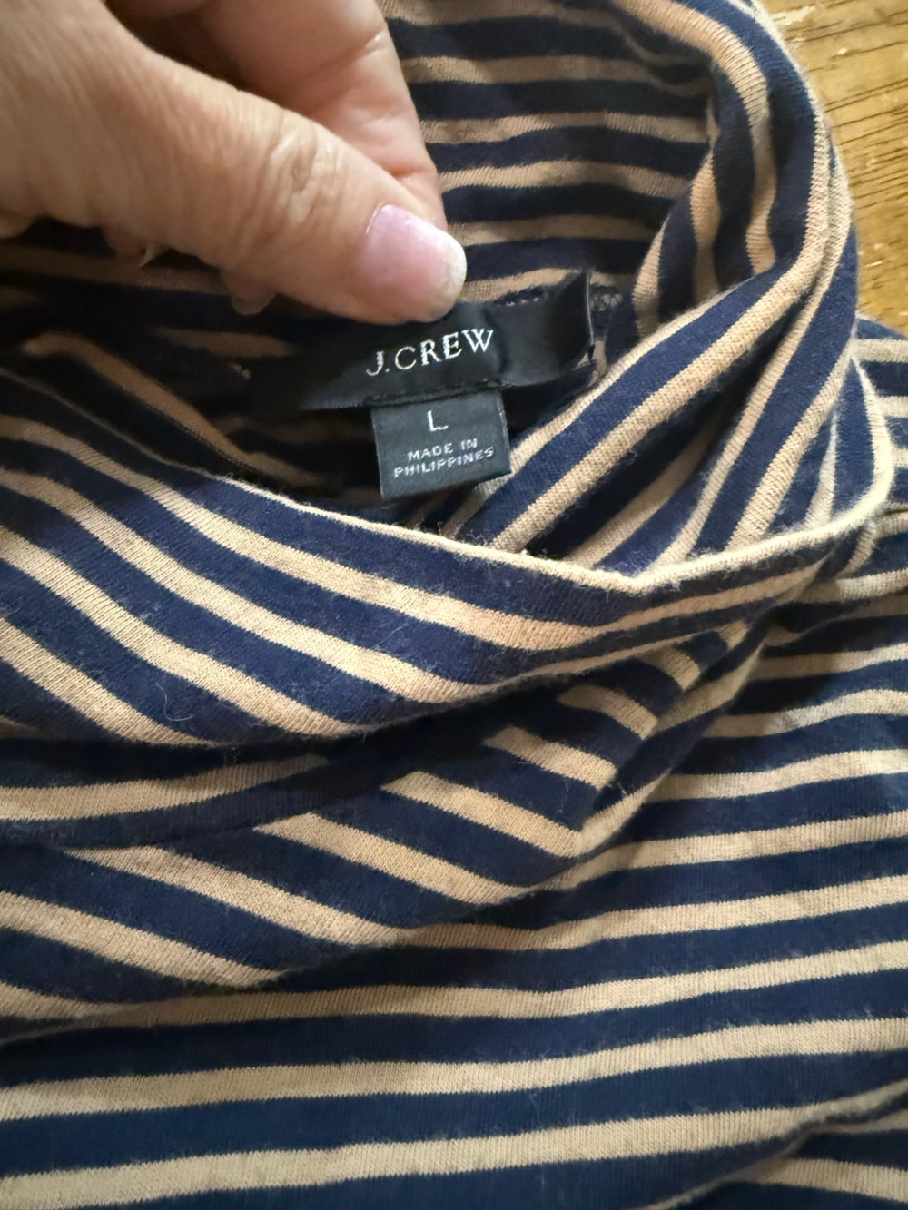 J Crew Black/Tan Striped Tissue Turtleneck Long Sleeve Top, Large - Picture 3 of 6